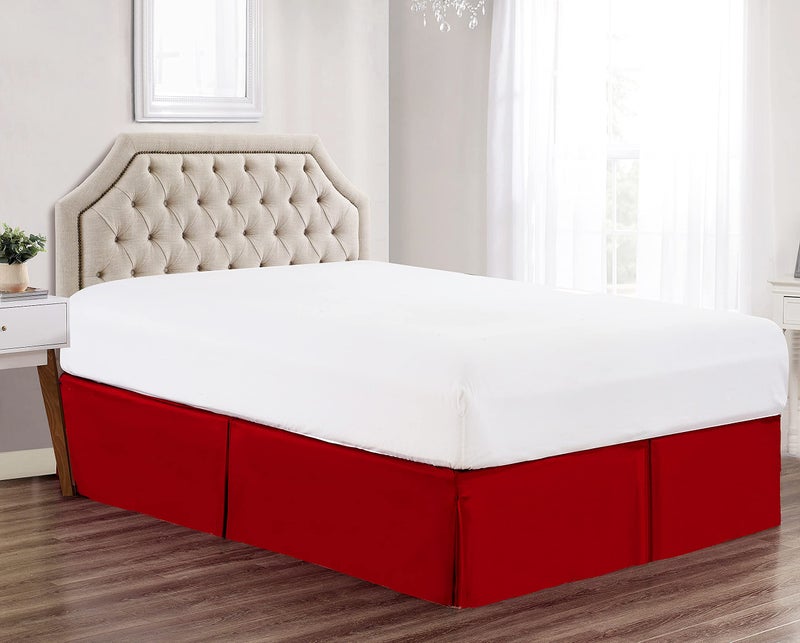Sheets & Beyond Super Soft Solid Brushed Microfiber 14" Pleated Bed Skirt/Dust Ruffle (Queen Size, Red) - Image 1